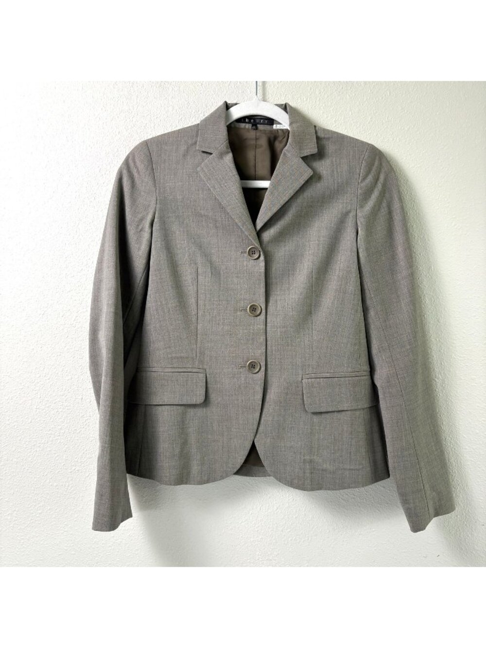 Theory Alfie Blazer Womens 00 Tan Dark Barley Wool Blend 3 Button Jacket‎ Career